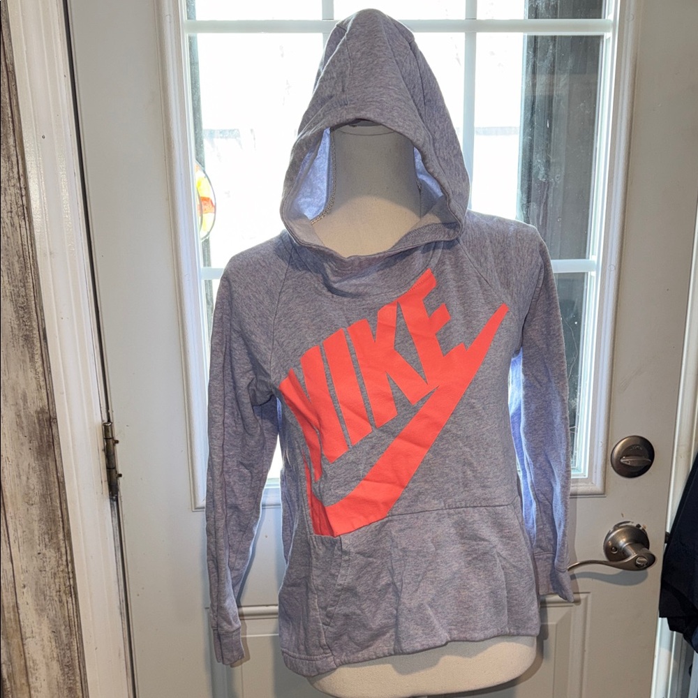 Nike Heather Blue Hoodie with Vibrant Neon Pink Logo
